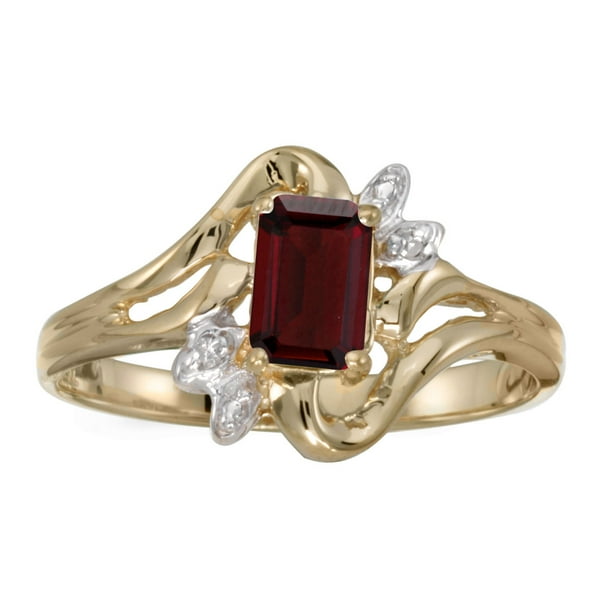14k Yellow Gold Emerald-cut Garnet And Diamond Ring 14k Yellow Gold Emerald-cut Garnet And Diamond Ring